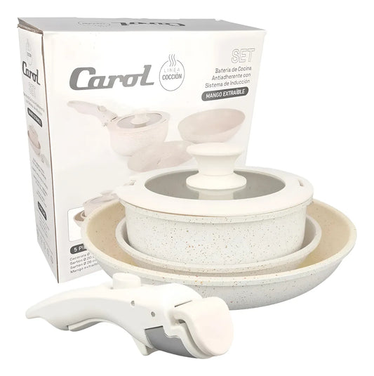 Bateria Ollas Cocina 5 En 1 Mango Extraible Carol